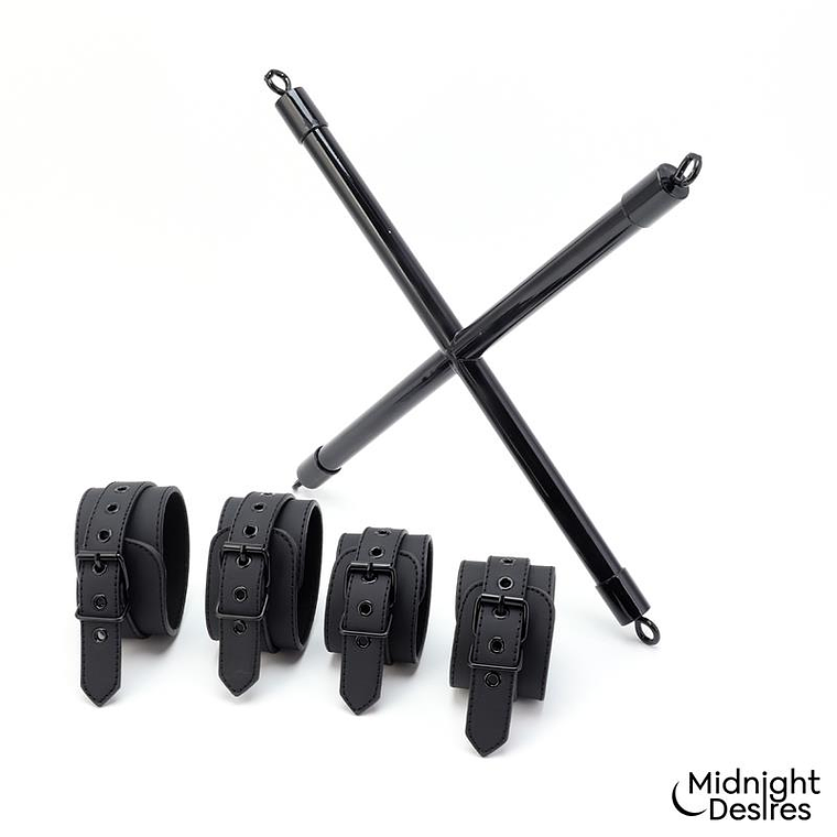 Barra Spreader em Cruz Midnight Desires | Algemas Ajustáveis Couro Vegano 4