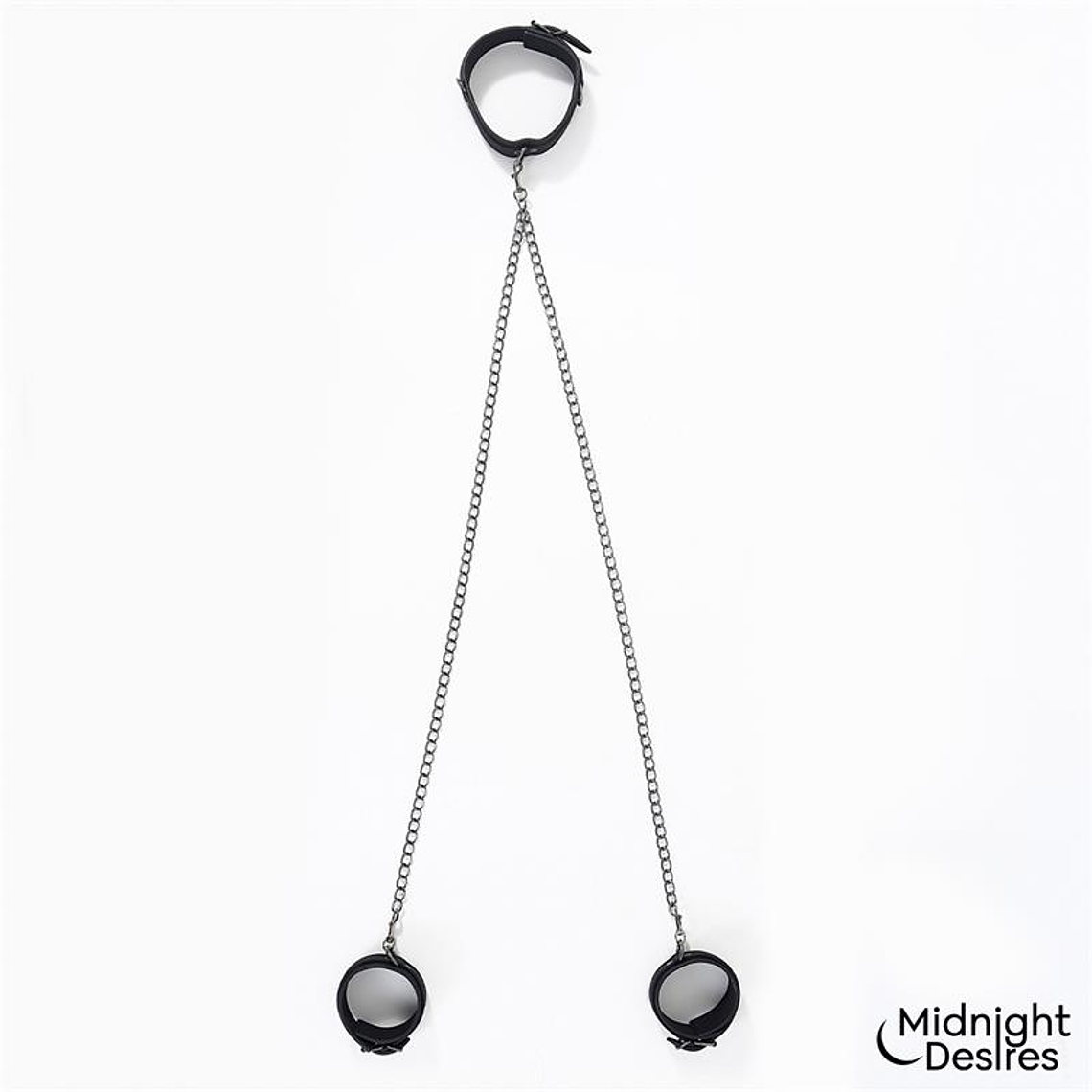 Coleira e Algemas com Corrente Midnight Desires | Couro Vegano Ajustável 3