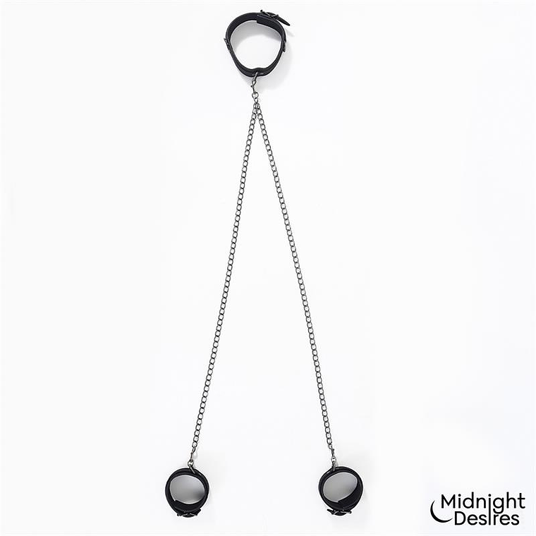 Coleira e Algemas com Corrente Midnight Desires | Couro Vegano Ajustável 3