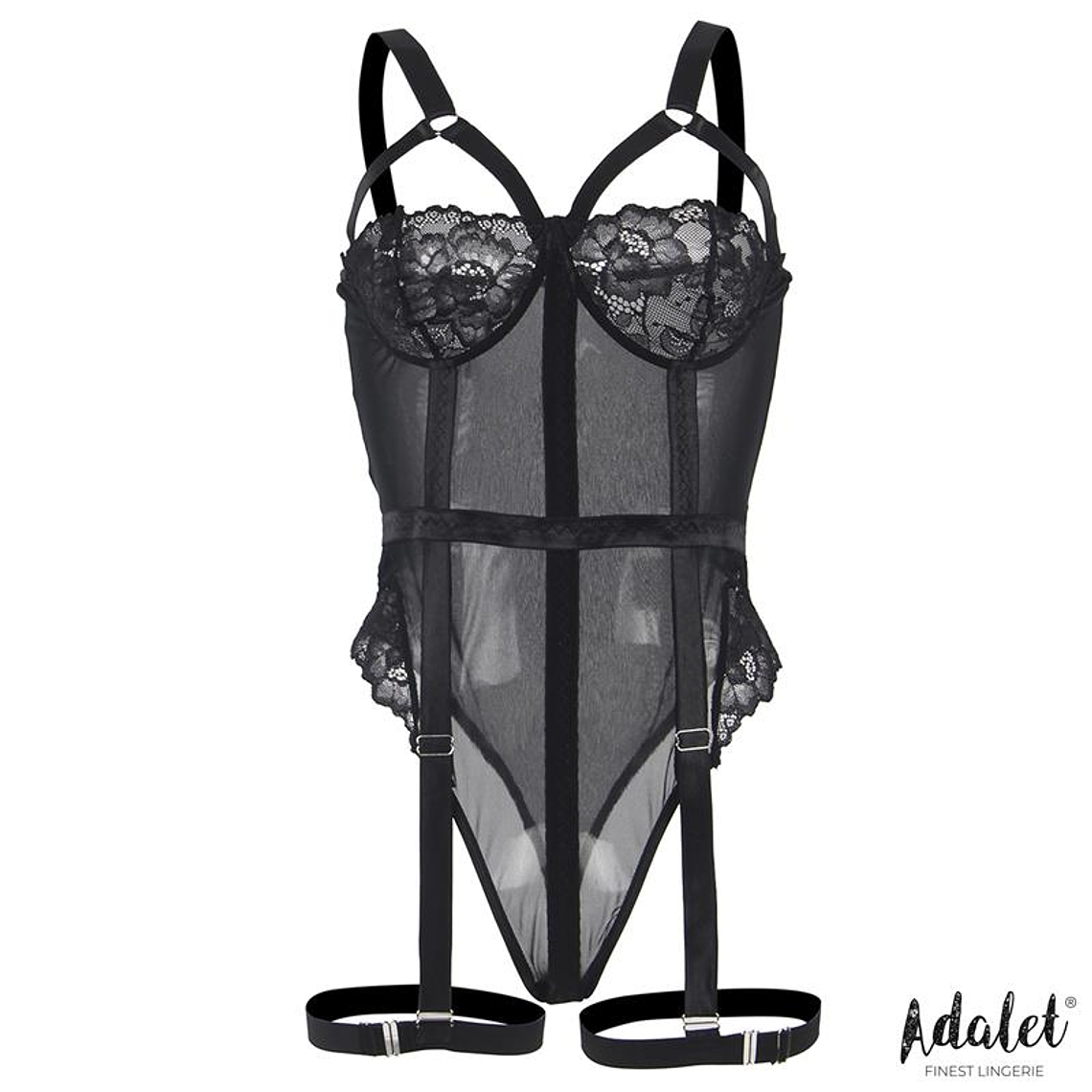 Lingerie Ariana Teddy noire avec porte-jarretelles et anneaux par Adalet 3