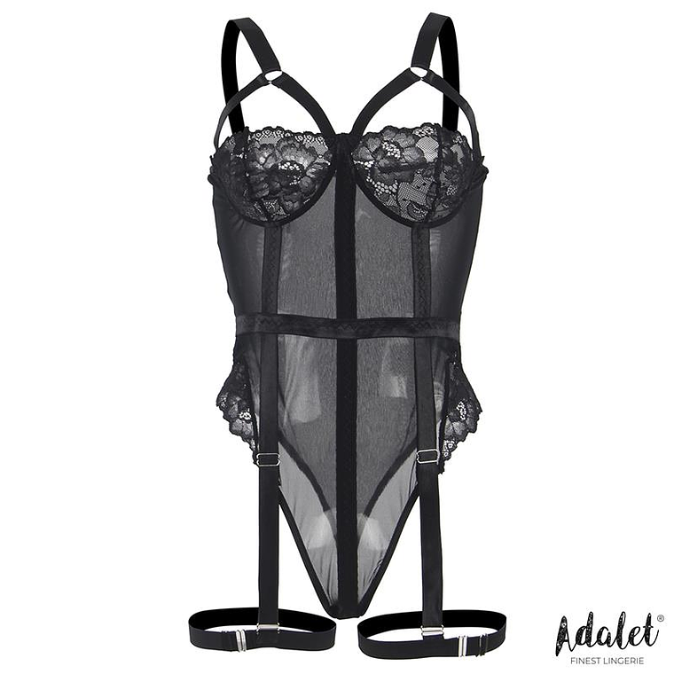 Lingerie Ariana Teddy noire avec porte-jarretelles et anneaux par Adalet 3