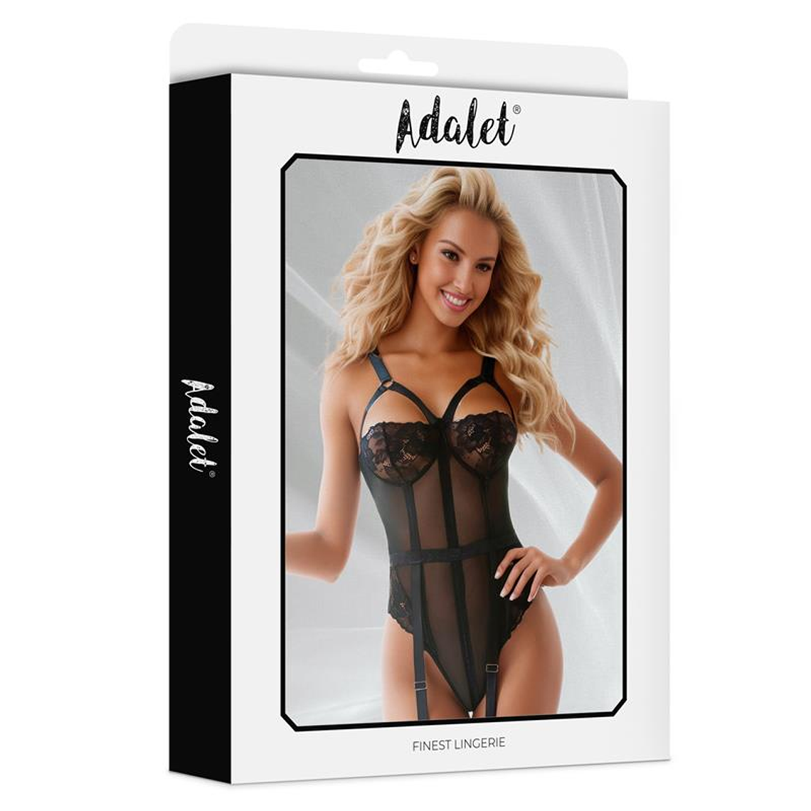 Lingerie Ariana Teddy noire avec porte-jarretelles et anneaux par Adalet 4