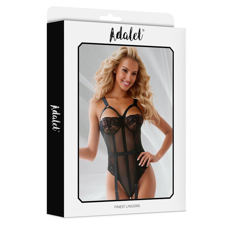 Lingerie Ariana Teddy noire avec porte-jarretelles et anneaux par Adalet 4