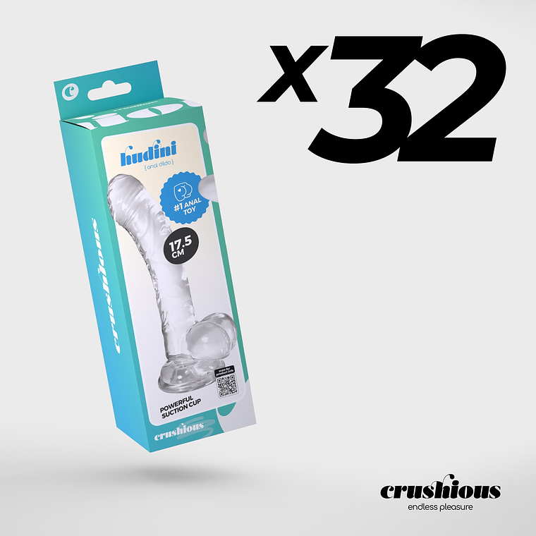 Pack 32 Dildo Jelly Transparente Hudini | 17,5cm Ventosa Crushious 1