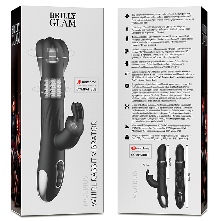 Vibrador Rabbit com Rotação BRILLY GLAM MOEBIUS | 10+4 WatchMe 7