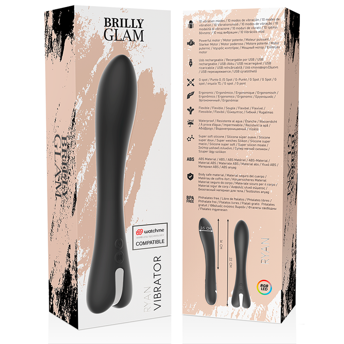Vibrator with WatchMe BRILLY GLAM RYAN | 10 Programs 22cm 10
