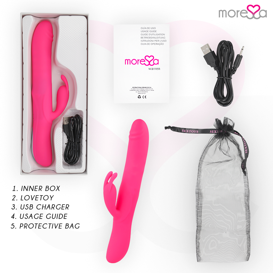 Vibrador Rabbit com Rolamento MORESSA WARREN | 7+4 Modos 25,5cm 7