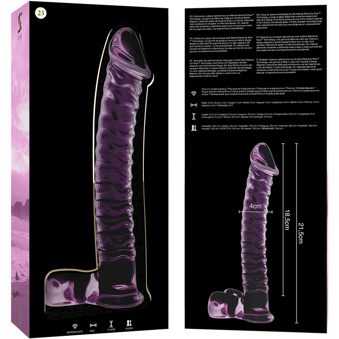 Dildo de Vidro NEBULA IBIZA Modelo 23 | 21,5cm Borossilicato Rosa 6