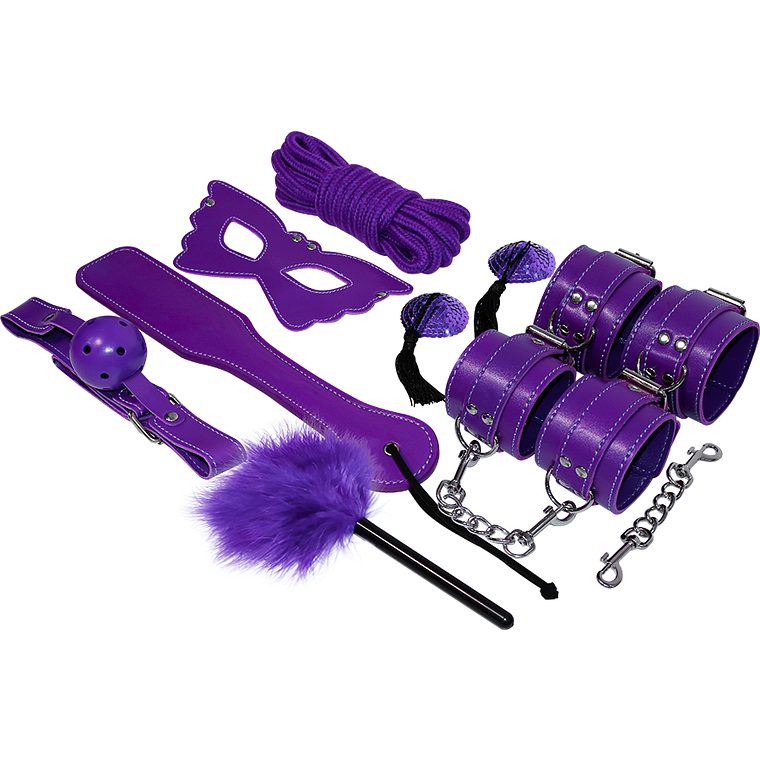 Kit Bondage Experience Fetish Série Roxa | 8 Peças Couro Vegano 2