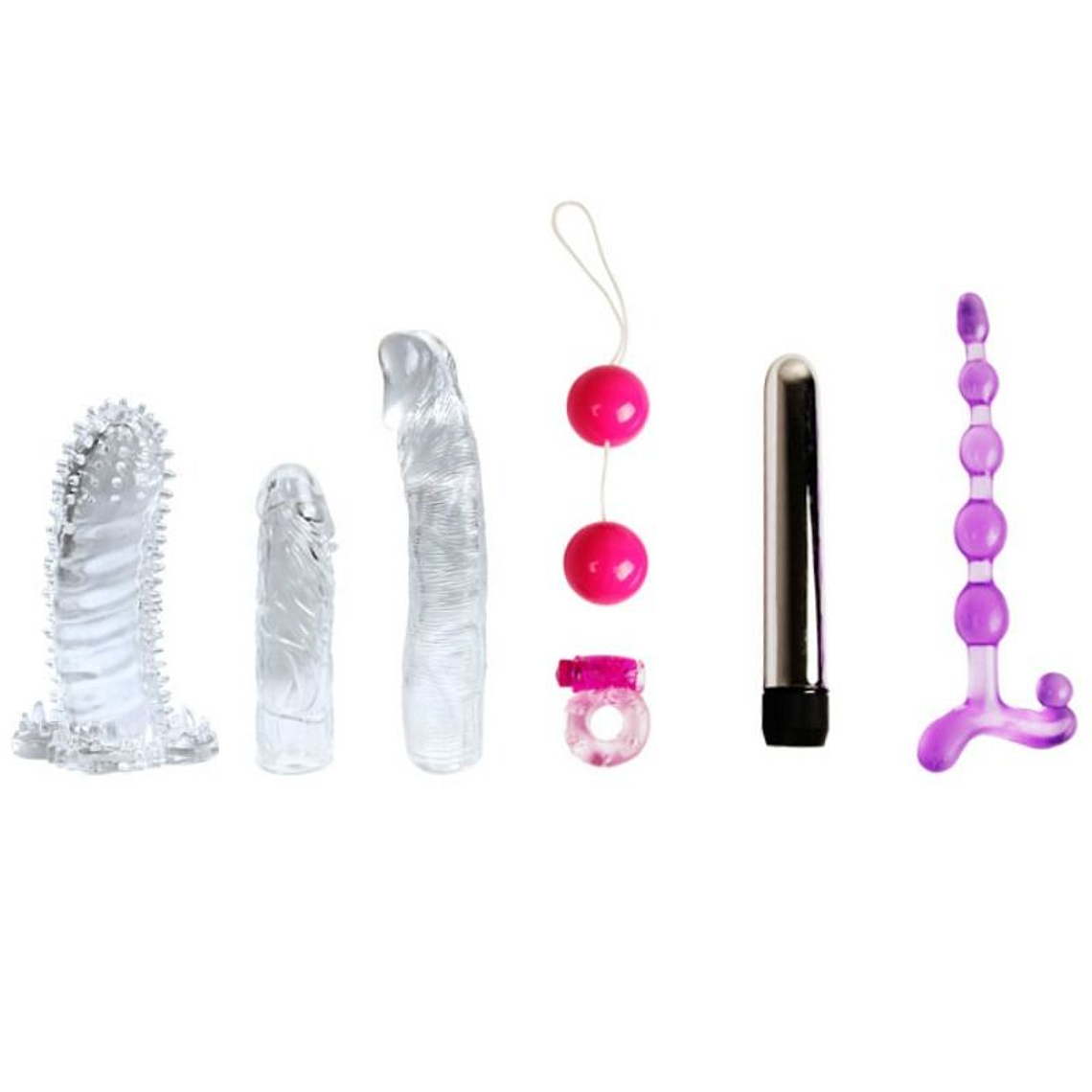 Kit de Fantasia Sexual 7 Peças | Vibradores Anel Plug Anal TPR 10
