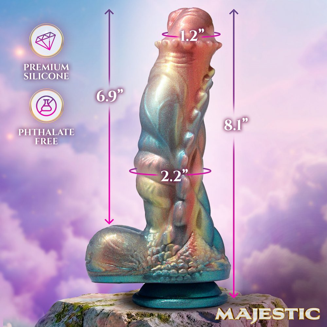 Dildo Dragão Seraphina Majestic | Escamas Iridescente 16,8cm 4