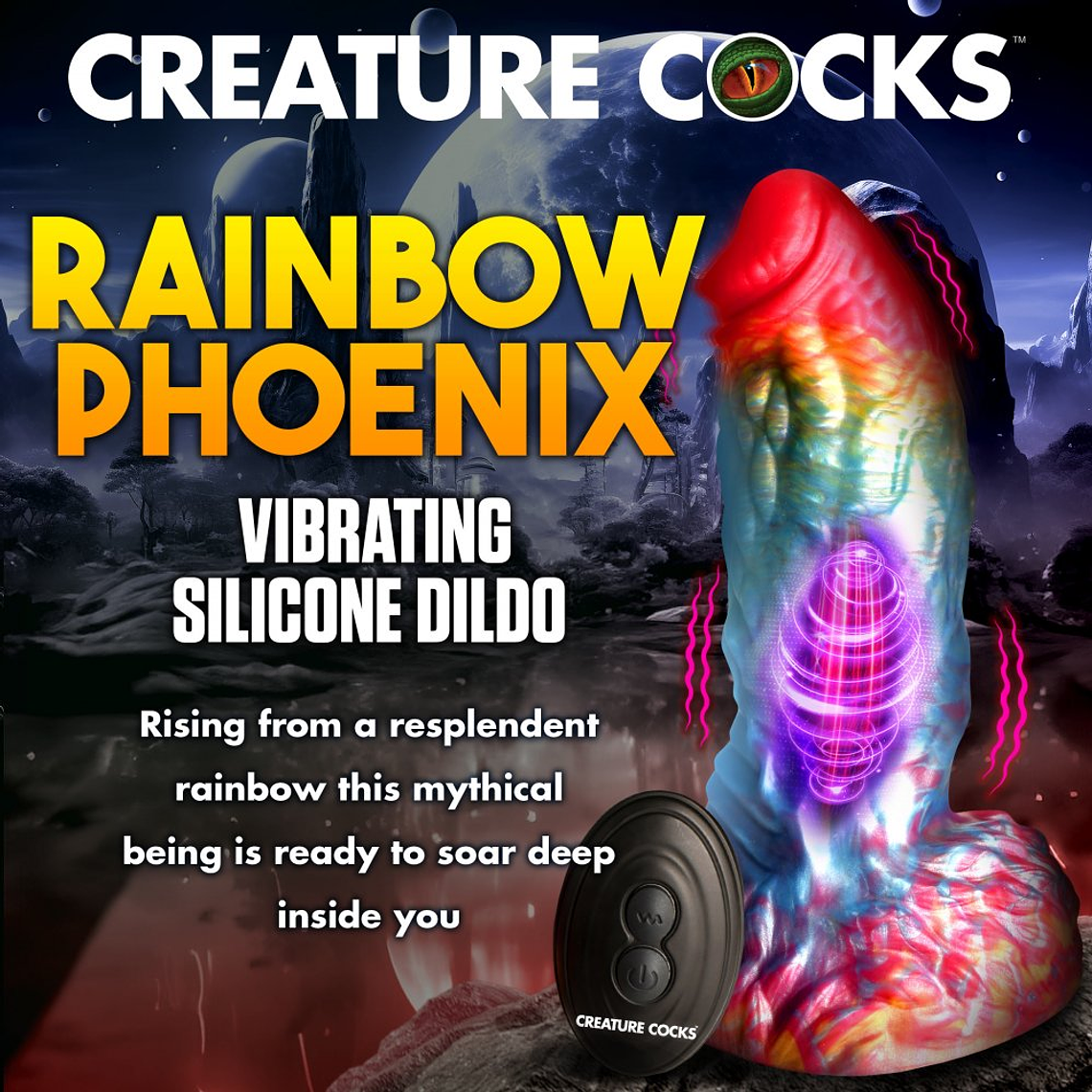 Rainbow Phoenix Silicone Vibrating Dildo with Remote Control and Suction Cup 4