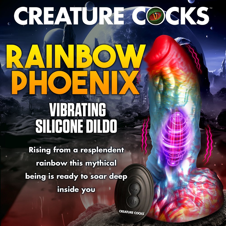 Rainbow Phoenix Silicone Vibrating Dildo with Remote Control and Suction Cup 4