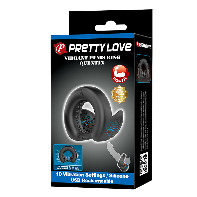 Anillo doble para pene Quentin Pretty Love con vibrador y 10 modos 11