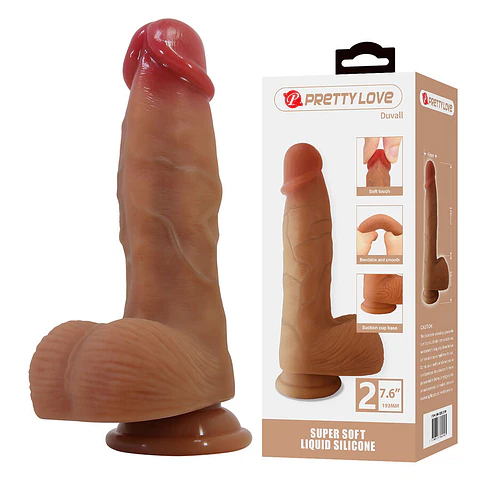 Dildo Realista Duvall Pretty Love 19,3cm Silicone com Ventosa e Veios