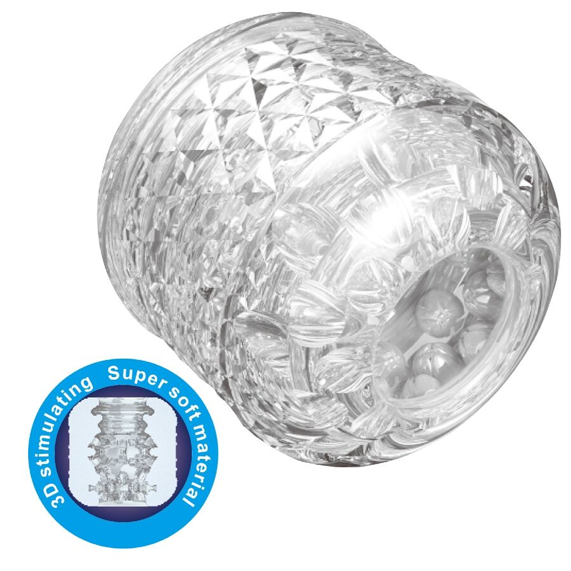 Masturbateur transparent à double entrée Cary Pretty Love avec textures 3D 3