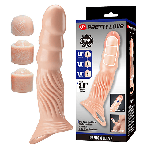 Funda para pene texturizada Pretty Love con 3 extensores de TPE ajustables
