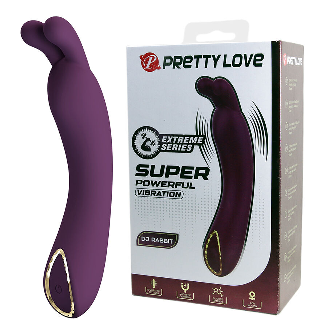 Vibrador DJ Rabbit Pretty Love morado para el punto G con anillo dorado, 10 modos. 1