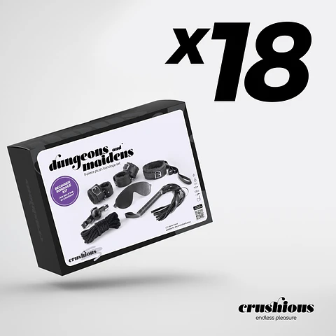Kit BDSM Dungeons & Maidens 18 Peças Preto Crushious Algemas Chicote e Coleira