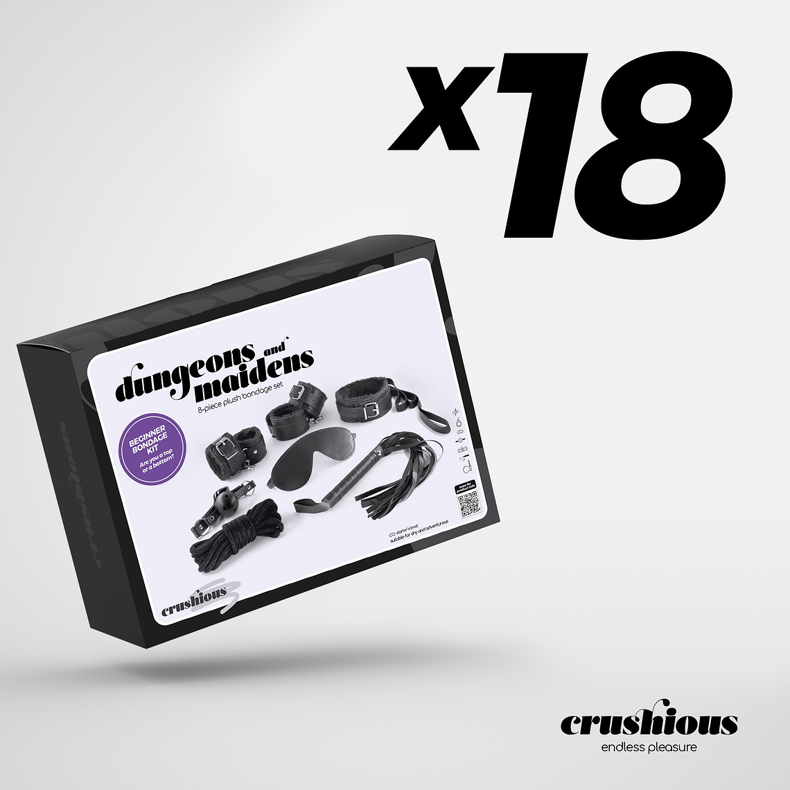 Kit BDSM Dungeons & Maidens 18 Peças Preto Crushious Algemas Chicote e Coleira 1