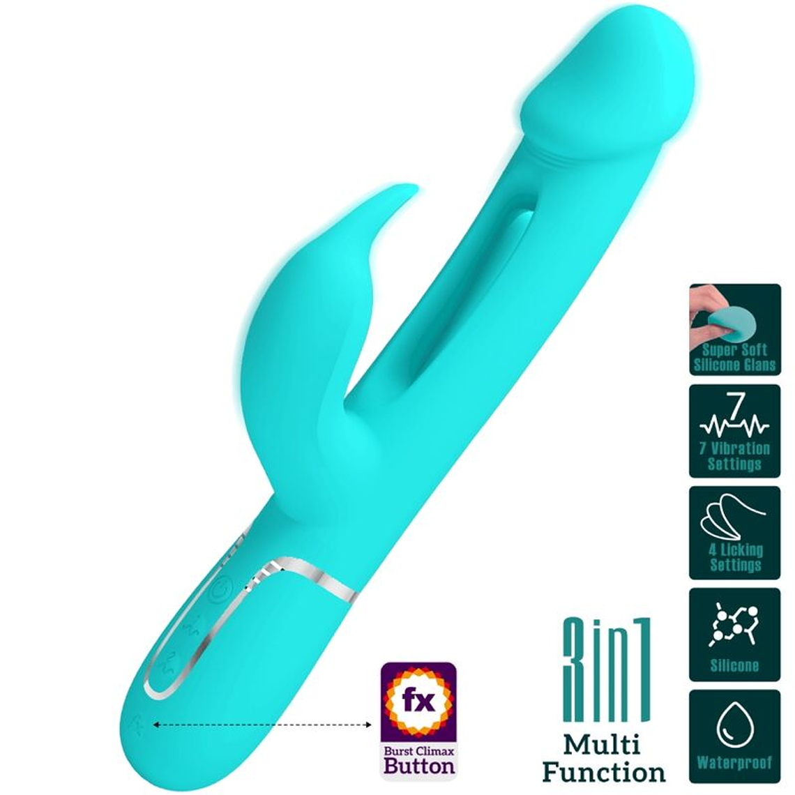 Vibrador Coelho Dejon Pretty Love 3 em 1 Multifunções Aqua Verde 1