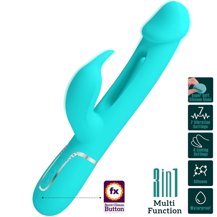 Vibrador Coelho Dejon Pretty Love 3 em 1 Multifunções Aqua Verde 1