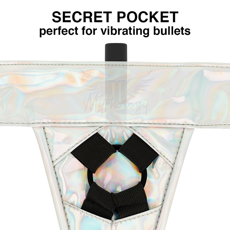 Arnês Fantasia Mythology Iridescente S/M Vegano Ajustável Anéis 5cm 7