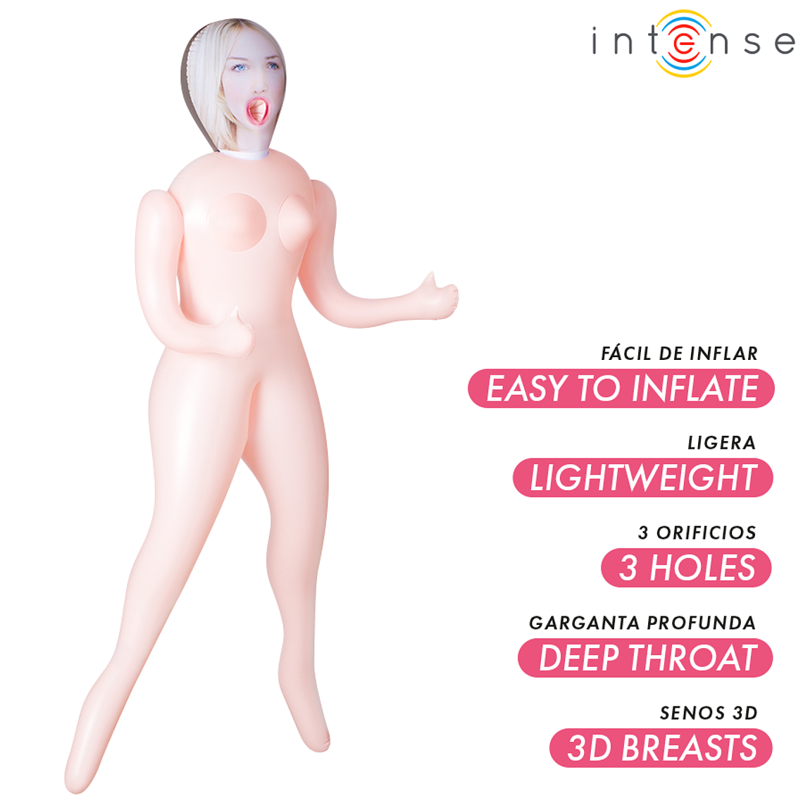 Poupée gonflable Ingrid Intense Dolls 3 trous, seins 3D, 1,45 m 2