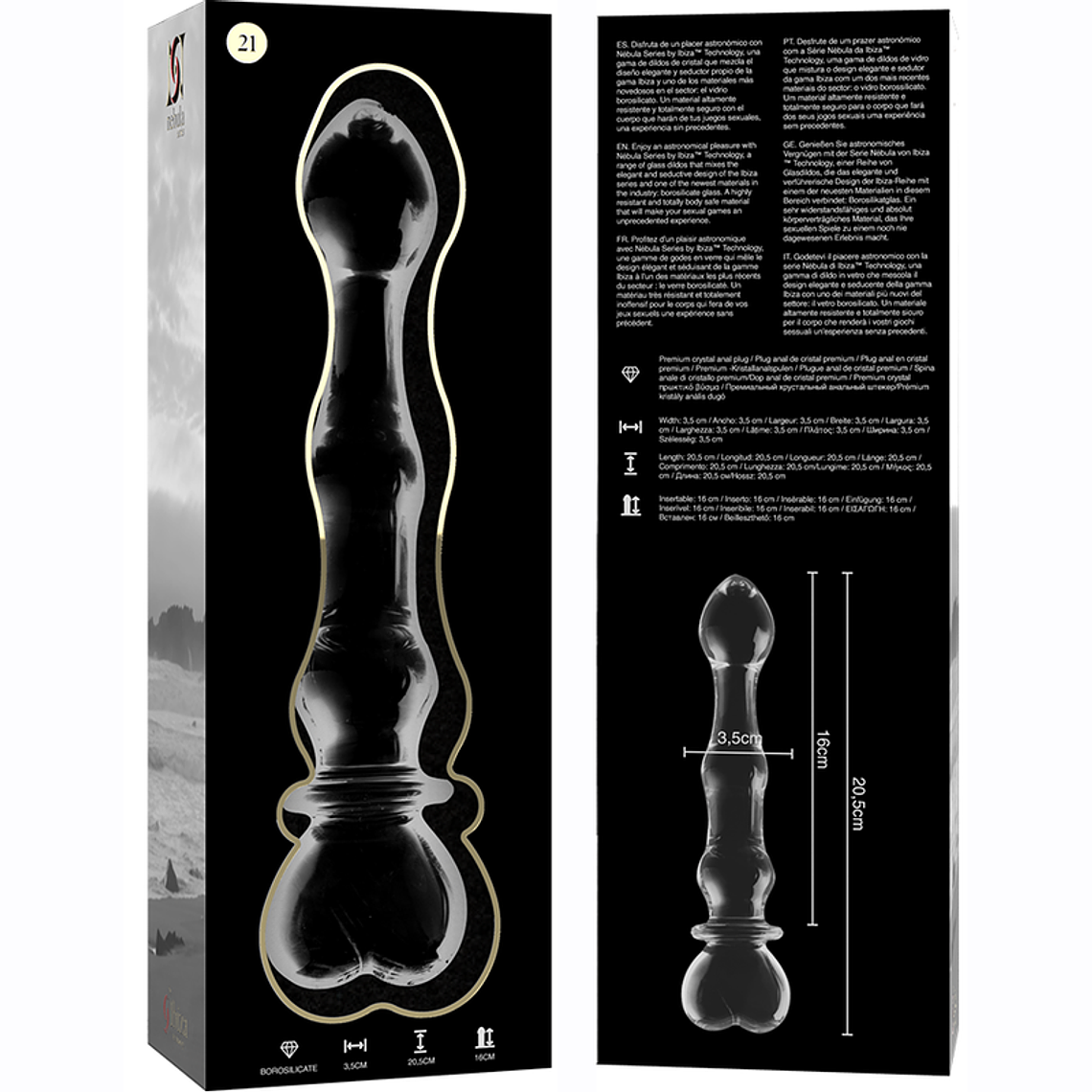 Dildo de Vidro Borosilicato Nebula 20,5cm Transparente Ibiza 6
