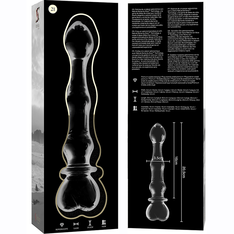 Dildo de Vidro Borosilicato Nebula 20,5cm Transparente Ibiza 6