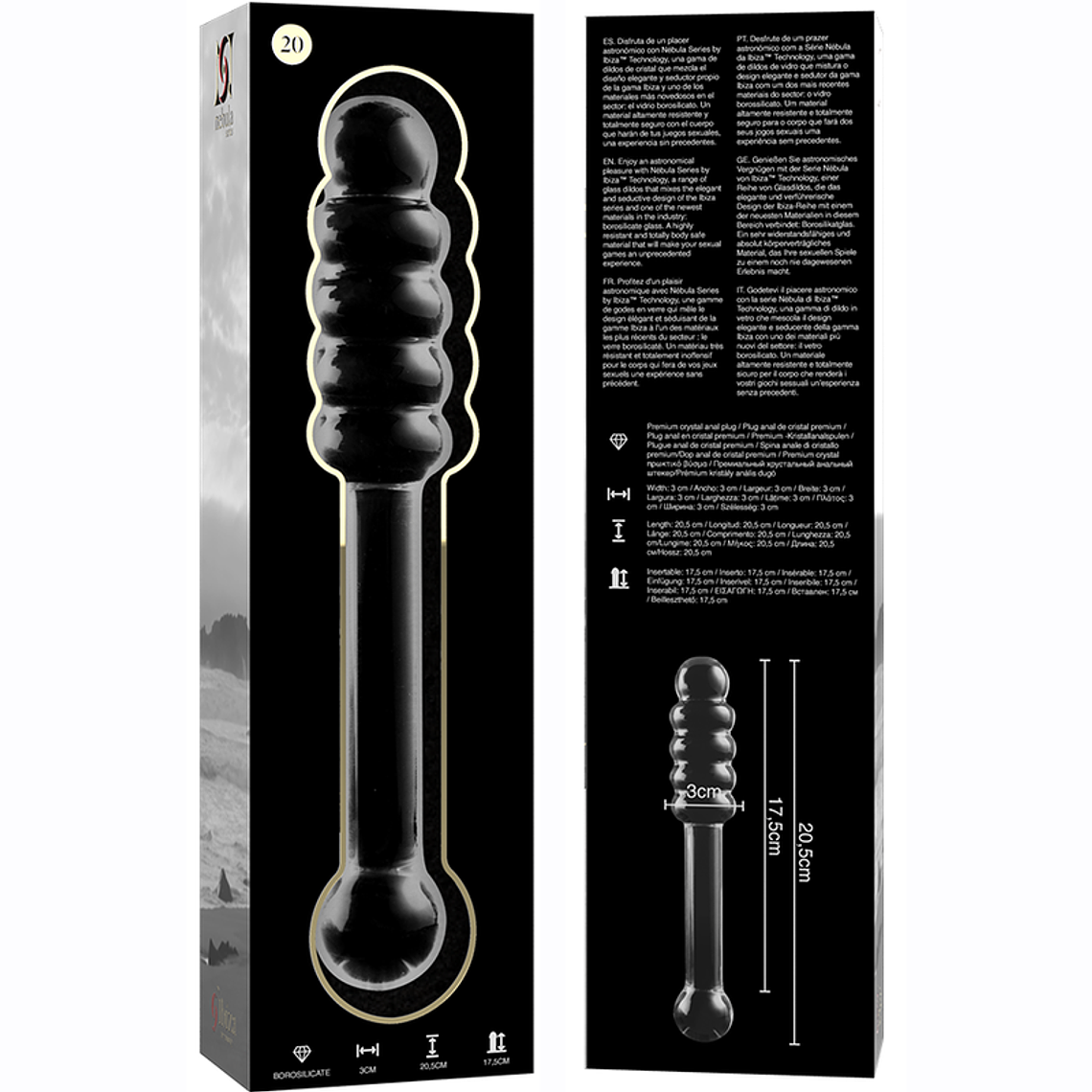 Dildo de Vidro Borosilicato Nebula 20,5cm Transparente Ibiza 5