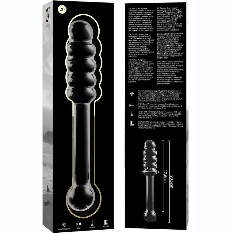 Dildo de Vidro Borosilicato Nebula 20,5cm Transparente Ibiza 5