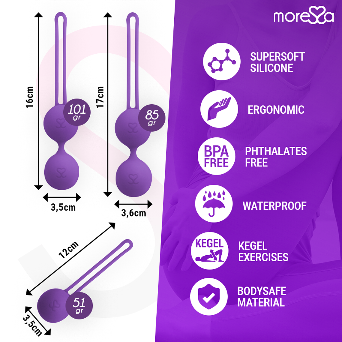 Bolas de Kegel Moressa Osian Premium Lilas 3 Pesos Silicone 5