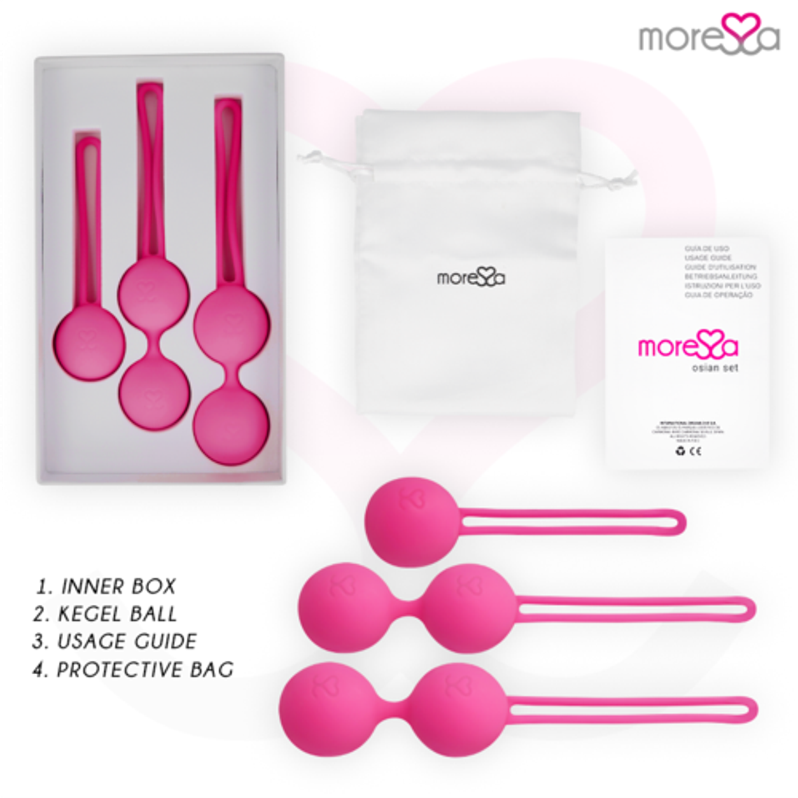 Bolas de Kegel Moressa Osian Premium Rosa 3 Pesos Silicone 7