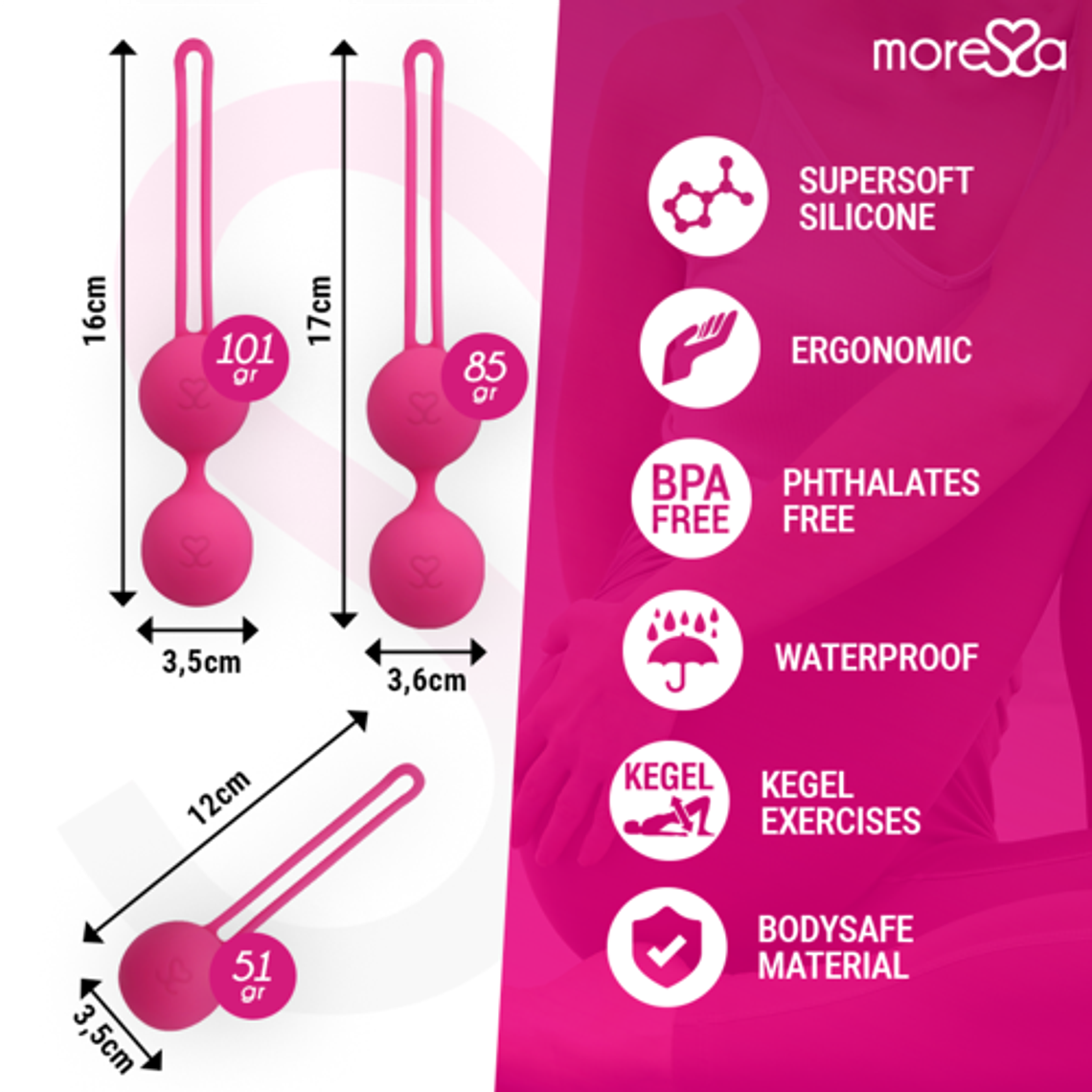 Bolas de Kegel Moressa Osian Premium Rosa 3 Pesos Silicone 4