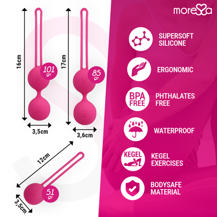 Bolas de Kegel Moressa Osian Premium Rosa 3 Pesos Silicone 4