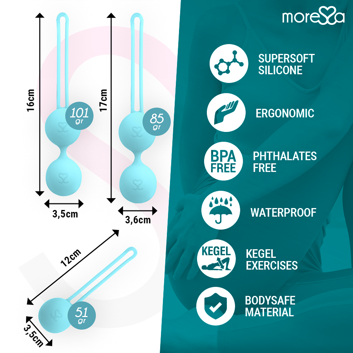 Bolas de Kegel Moressa Osian Premium Turquesa 3 Pesos Silicone 5