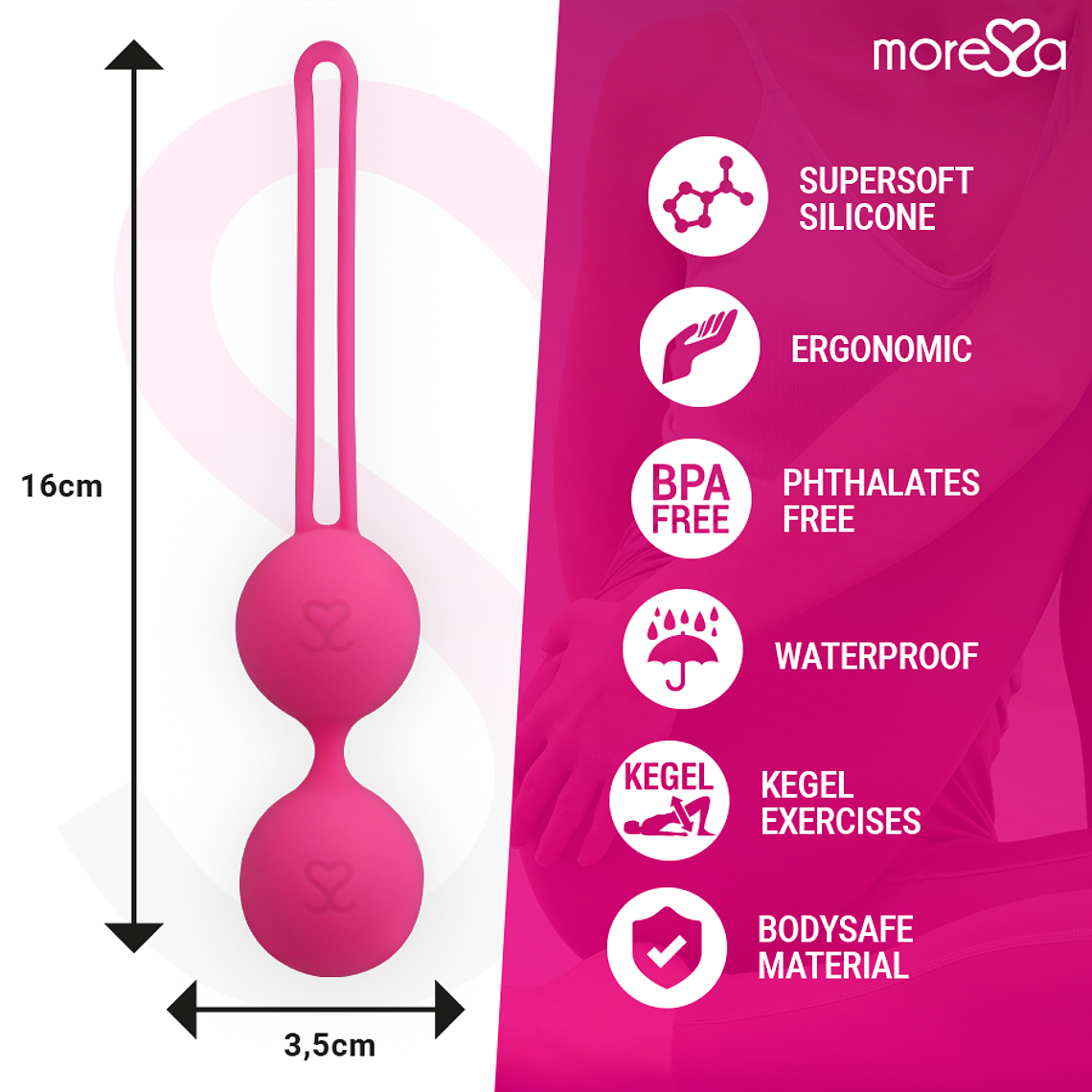 Bolas de Kegel Moressa Osian Dois Rosa 101g Silicone Premium 7