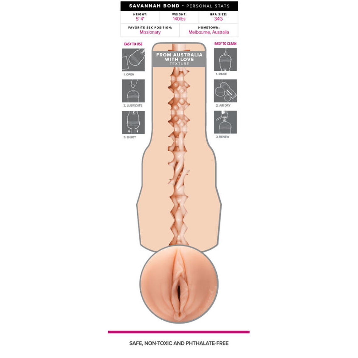 Masturbador Fleshlight Savannah Bond Vagina Textura Etérea 5