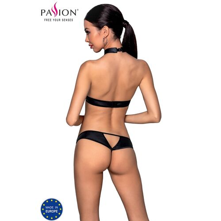 Conjunto Lingerie Malwia Passion Couro Ecológico Preto 2