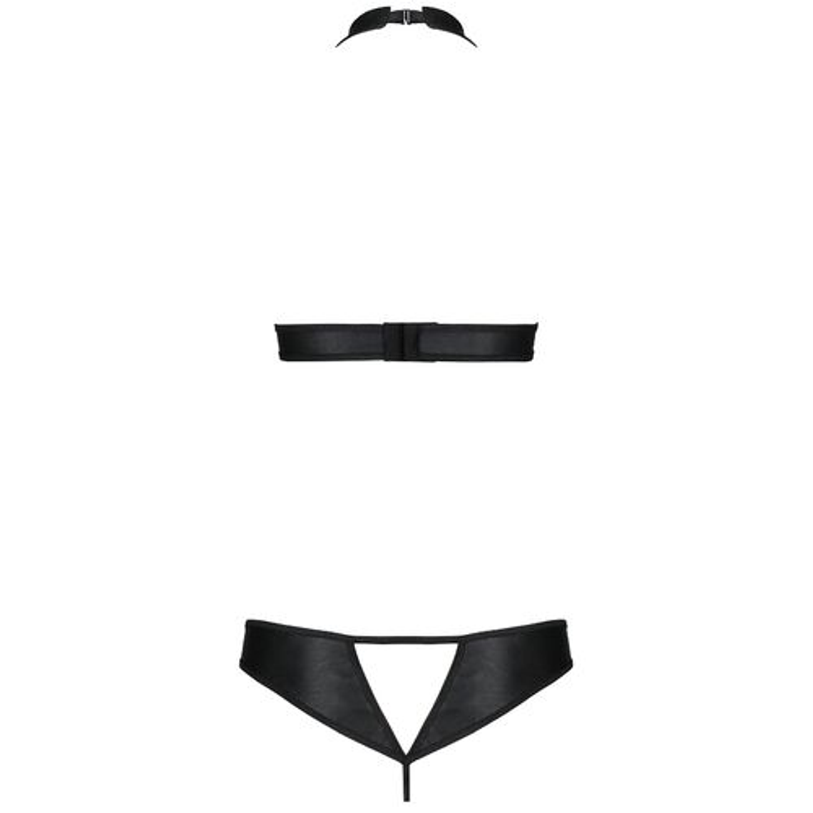 Conjunto Lingerie Malwia Passion Couro Ecológico Preto 4