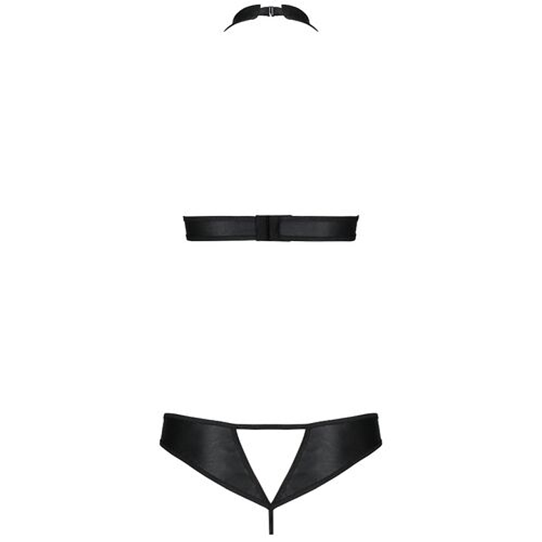 Conjunto Lingerie Malwia Passion Couro Ecológico Preto 4