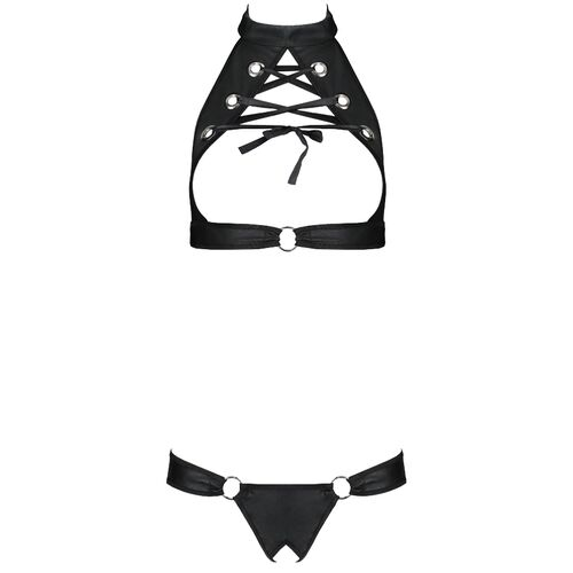 Conjunto Lingerie Malwia Passion Couro Ecológico Preto 3