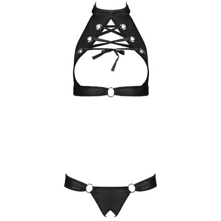 Conjunto Lingerie Malwia Passion Couro Ecológico Preto 3