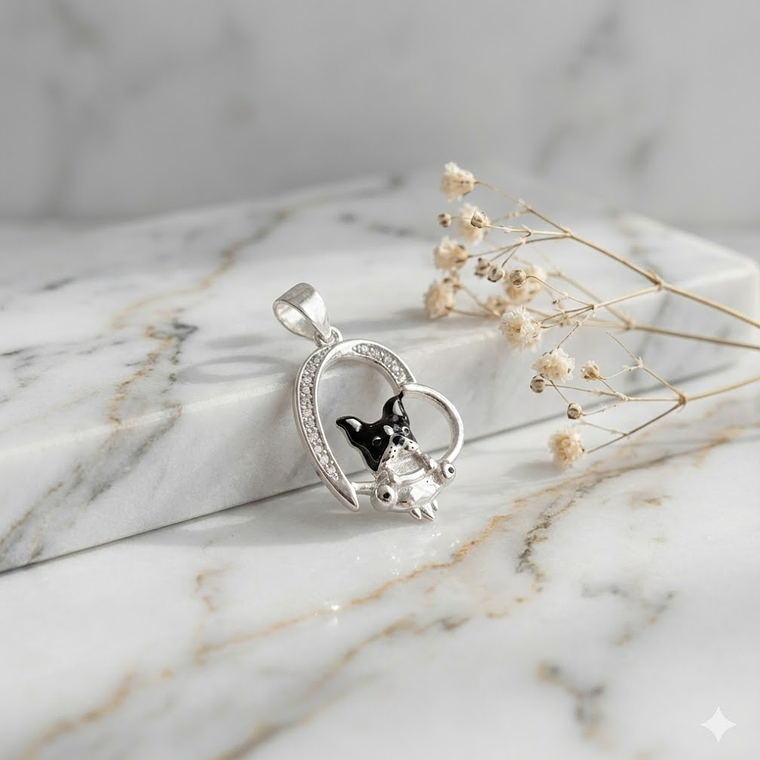 Dije Bull Dog Plata 925 + Cadena Plata 925 2