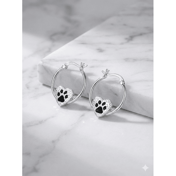Aros de Patitas en corazon Plata 925  2