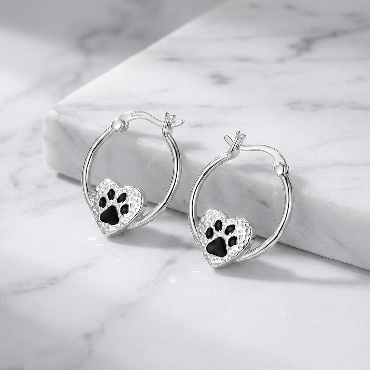 Aros de Patitas en corazon Plata 925  2