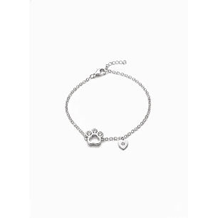 Pulsera Patita corazon Plata 925 + Cadena 925