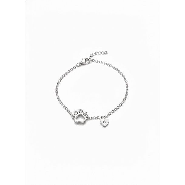 Pulsera Patita corazon Plata 925 + Cadena 925 1