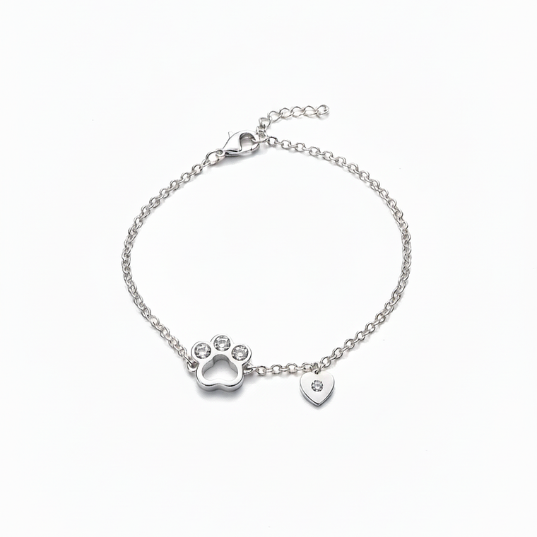 Pulsera Patita corazon Plata 925 + Cadena 925 1